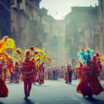 Colorful Carnival Parade In The Night, Generative AI Illustratio