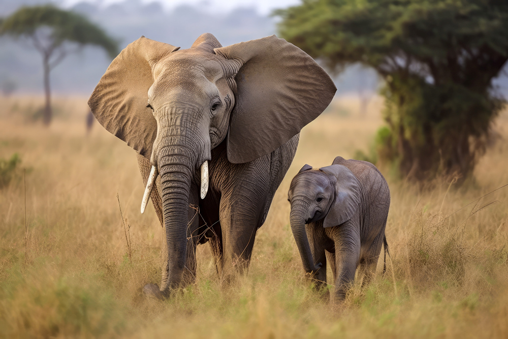 Afrikanischer Elefant mit Baby in Kenia