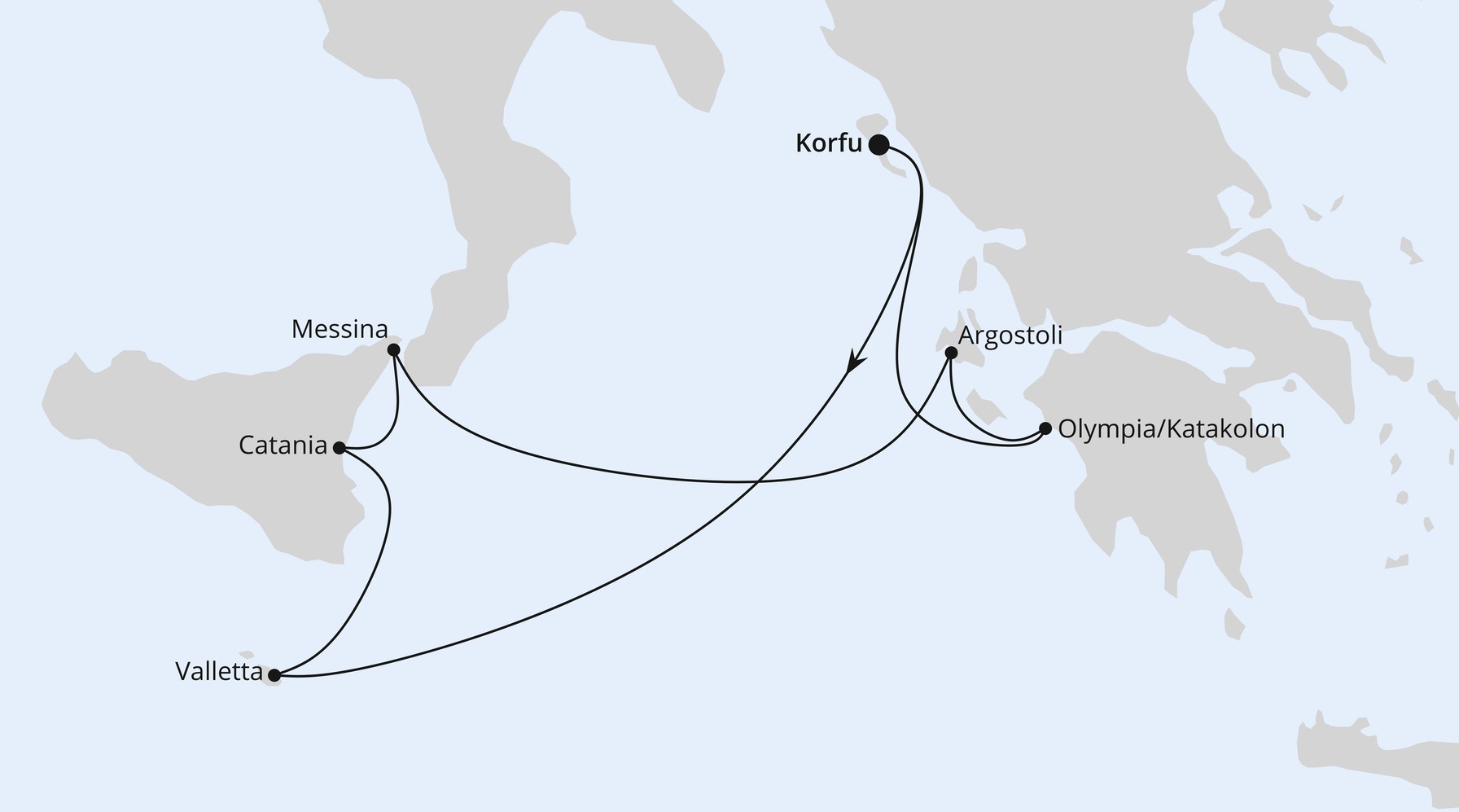 Routenplan Mittelmeer Korfu Routenkarte Mittelmeerinseln ab Korfu